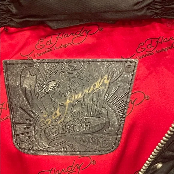 Limited edition Ed Hardy Christian Audigier puffer jacket with hood Adult Large - Picture 3 of 16